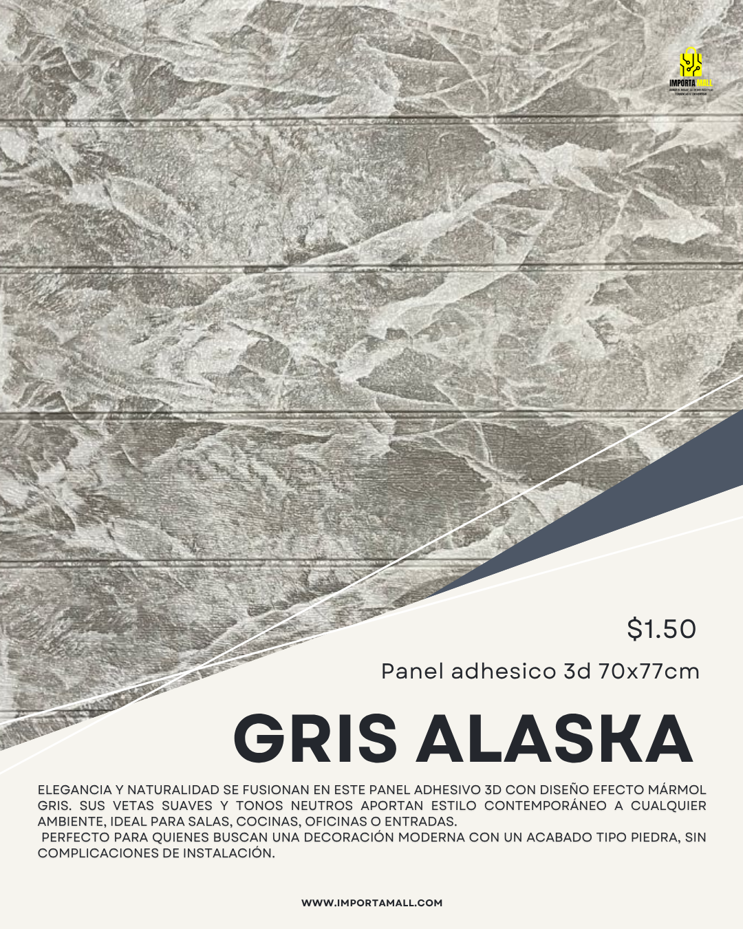 Panel Adhesivo 3D Gris Alaska 70*70CM